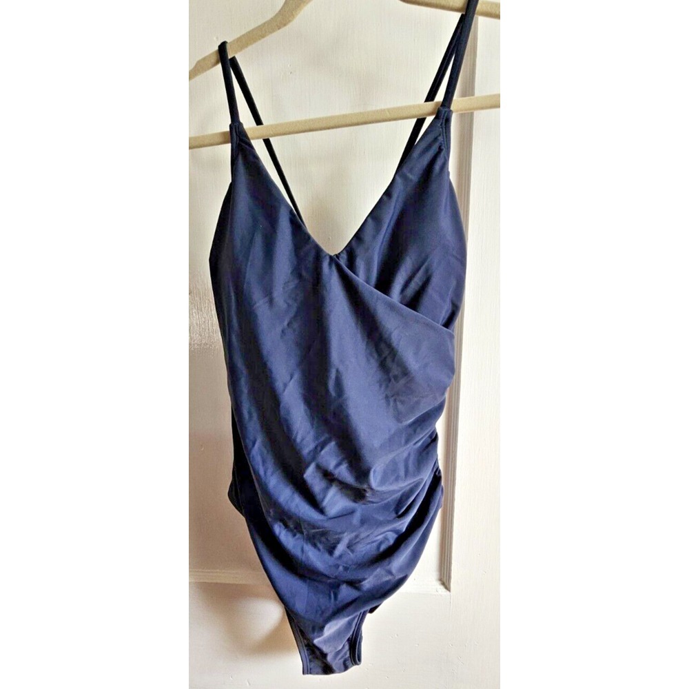 NWT CUPSHE NAVY BLUE ONE PIECE bra shelf strappy back ruched side swimsuit